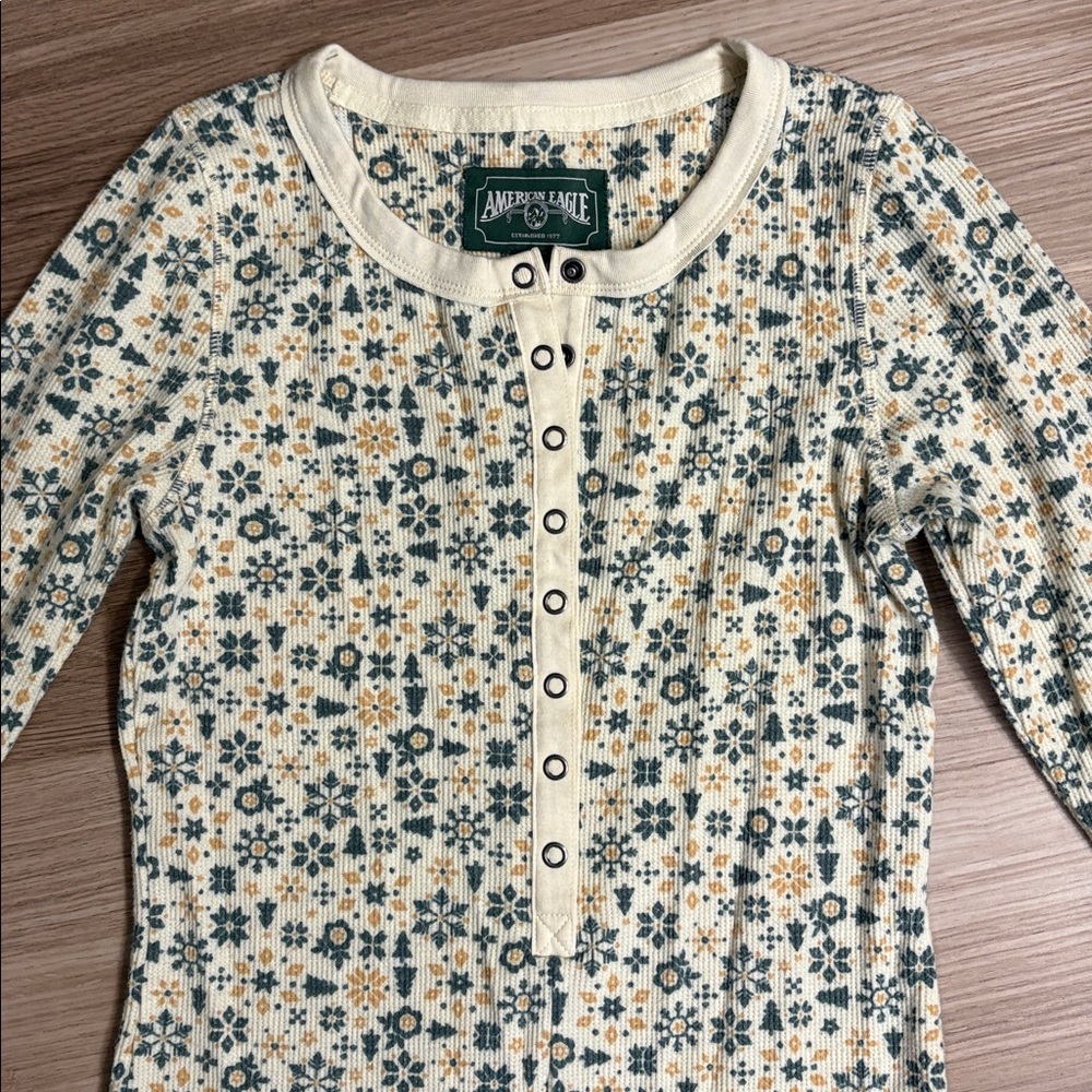American Eagle Outfitters Waffle Knit Fair Isle Holiday Pajama Onesie Small - Picture 3 of 6